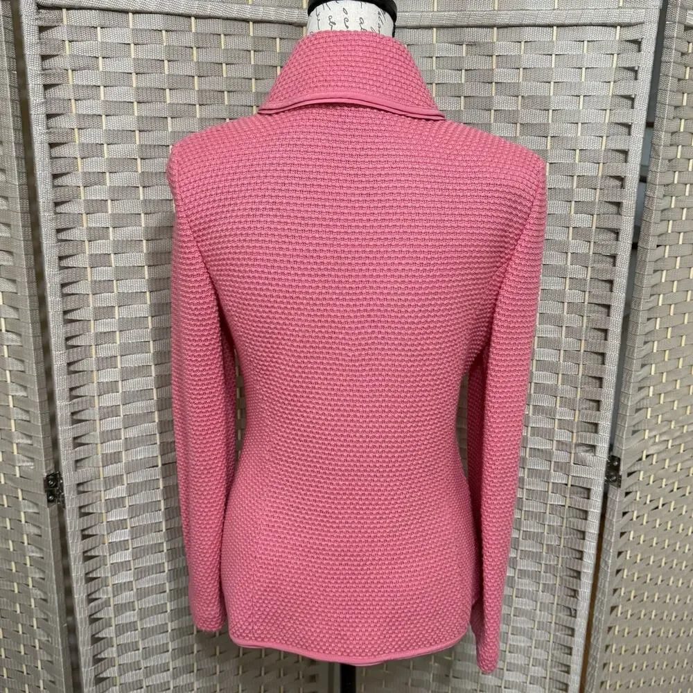 St John TEXTURED KNIT Blazer Size 6 BUBBLE GUM PINK Wool Silk Blend Round Collar
